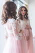 A Line Long Sleeves Tulle Sweetheart Appliques Side Slit Long Prom Dresses GJS634